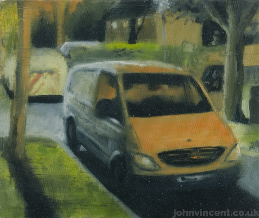 'Parked Van Under Orange And White', Oil on canvas, 30x25cm, 2017
